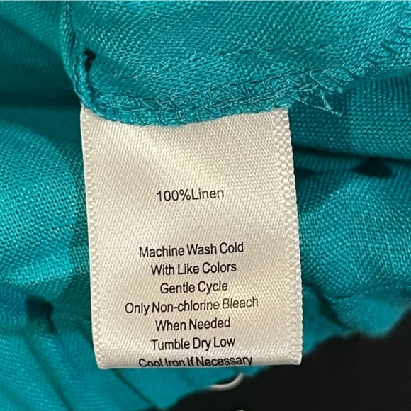 BROADWAY Linen Cropped Top Puffy Short Sleeve Turquoise Solid Color EU 38 Medium - Picture 5 of 6